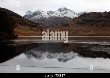 Langdale Pikes aus blea Tarn, Little Langdale, Lake District, Cumbria, England, Großbritannien Stockfoto