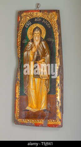 Symbol für Orthodoxe Bulgarische saint,, Ivan Rilski, auf alten Baum gemalt Stockfoto