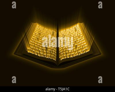 Koran Kareem. das heilige Buch des Islam. glühende Arabischer Text mit Lichtstrahlen. 3D-Stil, Vector Illustration. Stock Vektor