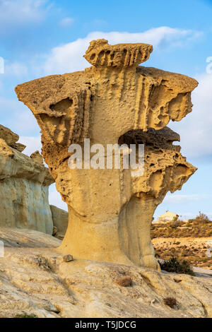 Blick auf die erosionen von Bolnuevo, Las Gredas, Mazarron. Murcia, Spanien Stockfoto