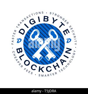 Digibyte blockchain Logo. DGB Digital Asset Konzept. Crypto-Emblem. Blockchain Technologie grafische Aufkleber für den Druck. Vektor tech Stock Vektor