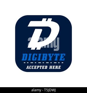 Digibyte Logo klicken. Digital Asset Konzept. DGB akzeptiert Text. Crypto-Emblem. Blockchain Technologie Aufkleber für den Druck. Vektor tech Stock Vektor