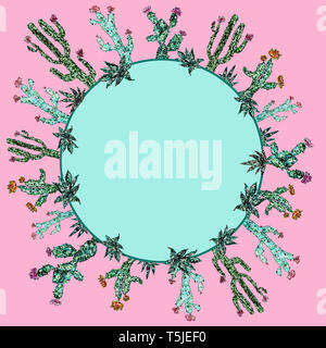 Helle Rahmen von Kakteen. In der tropisch-exotischen Grenzen. Stockfoto