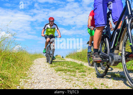 Eine Gruppe von Radfahrern auf Tour mit pedelcs in der Natur Stockfoto