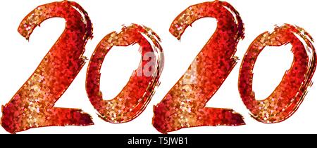 2020 für das neue Jahr. 2020 rote Zahlen auf weißem Hintergrund. Hand Schrift geschrieben. Happy Holidays card Design. Vector Illustration Stock Vektor