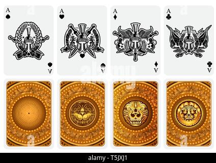 Am besten von vier Karte einstellen, Asse mit unterschiedlichen Gesichtern und Rücken in Griechenland Stil Stock Vektor