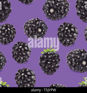 Blackberry nahtlose Muster. Realistische 3D-Vektor Beeren. Stock Vektor