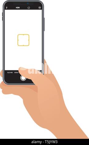 Männer hand mit modernen schwarzen Handys mit weißer Bildschirm. Stock Vektor