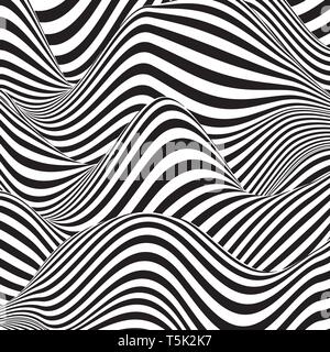 Optische illusion Linien Hintergrund. Abstrakten 3d schwarz und weiß Illusionen. Konzeption der optischen Illusion Vektor. EPS 10 Vector Illustration