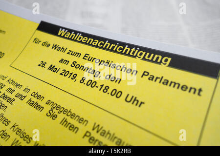 Wahl Benachrichtigung für die Wahl zum Europäischen Parlament am Sonntag, den 26. Mai 2019. Stockfoto