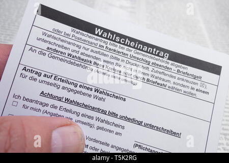 Wahl Benachrichtigung für die Wahl zum Europäischen Parlament am Sonntag, den 26. Mai 2019. Stockfoto