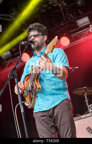 Zeichnete Gonsalves der Kobo Town durchführen am Larmer Tree Festival in der Nähe von Salisbury, Wiltshire, England, UK. Juli 18, 2015. Stockfoto