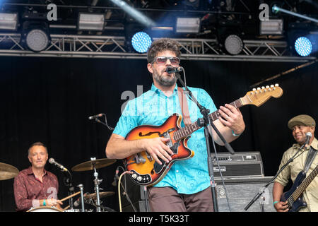 Zeichnete Gonsalves der Kobo Town durchführen am Larmer Tree Festival in der Nähe von Salisbury, Wiltshire, England, UK. Juli 18, 2015. Stockfoto