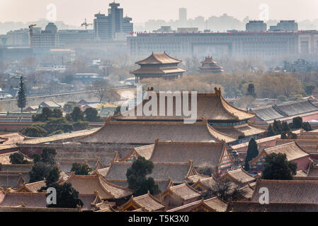 Die Verbotene Stadt in Peking, China, Blick vom Jingshan Hill Stockfoto