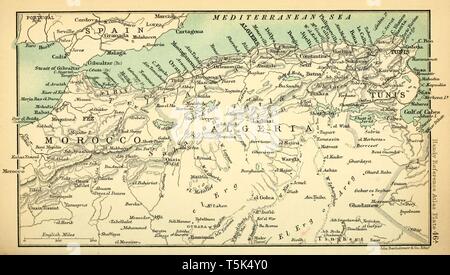 Schöne vintage Hand gezeichnete Karte Illustrationen von Marokko und Algerien vom Alten Buch. Kann als Poster oder dekoratives Element für den Innenausbau verwendet werden. Stockfoto