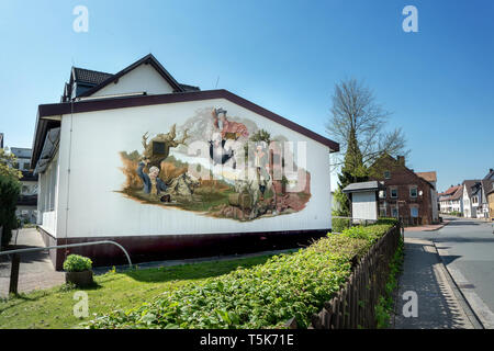 Bodenwerder, Deutschland, 21/04/2019: Zeichnung des Lügenbaron von Münchhausen' Stockfoto