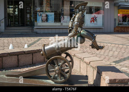 Bodenwerder, Deutschland, 21/04/2019 - Skulptur der "Lügenbaron von Münchhausen' Stockfoto