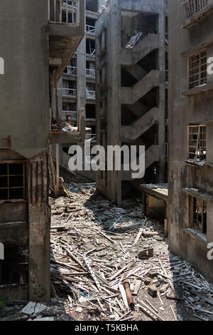 Die verlassene Insel Hashima, vor der Küste von Nagasaki, Japan. Berühmt in kyfall IST der James Bond Film'. Stockfoto