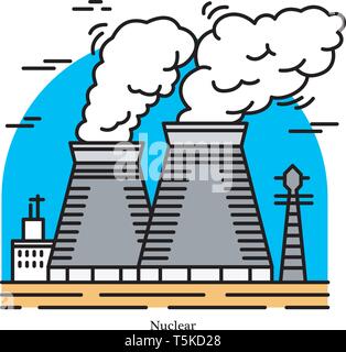 Atomkraftwerk. Kraftpaket oder Kraftwerk. Industrielle Symbol. Ökologische Energiequellen Elektrizität, Energie. In Dampfturbinen verwendet. Technologie Stock Vektor
