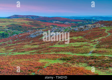 Haytor Felsen von Sattel Tor, den Dartmoor Nationalpark, Lindos gesehen. Devon, England, Vereinigtes Königreich, Europa Stockfoto