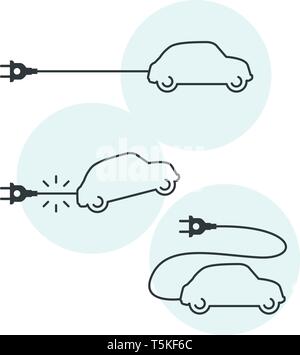 Dünne Linie Elektroauto Symbol mit Kabel und Stecker - elektrische Auto Abhängigkeit Stock Vektor