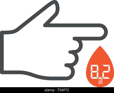 Diabetes Tag icon-Finger mit Blut tropfen, diabetische Test Stock Vektor