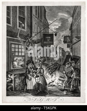 William Hogarth, die vier Tageszeiten: Nacht, Gravieren, 1738 Stockfoto