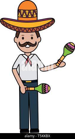 Mariachi mexikanische Mann mit Hut und Maracas Vector Illustration Design Stock Vektor