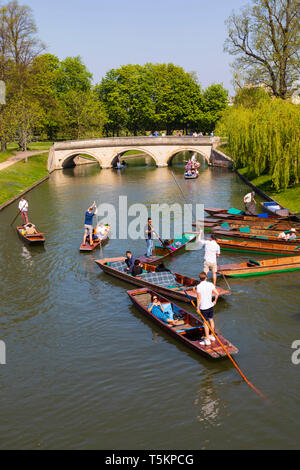 Börsenspekulanten auf dem Fluss Cam in der Nähe des Kings College Bridge, Universitätsstadt Cambridge, Cambridgeshire, England Stockfoto