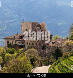 Schloss Thurnstein in eine grüne Landschaft. Dorf Tirol bei Meran, Provinz Bozen, Südtirol, Italien. Stockfoto