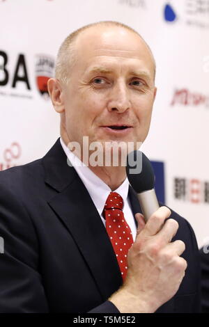 Ajinomoto National Training Center, Tokyo, Japan. 25 Apr, 2019. Tom Hovasse (JPN), 25. April 2019 - Basketball: Japans Frauen Nationalmannschaft Pressekonferenz an Ajinomoto National Training Center, Tokyo, Japan. Credit: Naoki Nishimura/LBA SPORT/Alamy leben Nachrichten Stockfoto