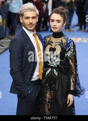 Zac Efron und Lily Collins teilnehmen Die Europäische Erstaufführung von extrem Böse, erschreckend Bösen und Gemeinen Im Curzon Mayfair in London. Stockfoto