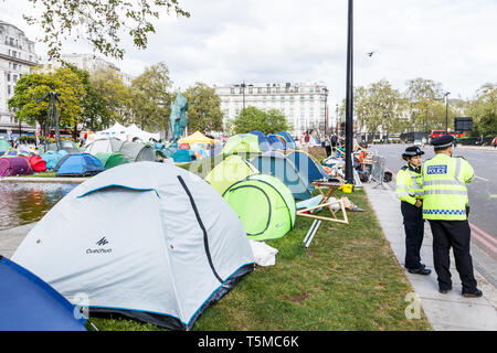 Das Aussterben Rebellion Camp am Marble Arch, London, UK, 24. April 2019 Stockfoto