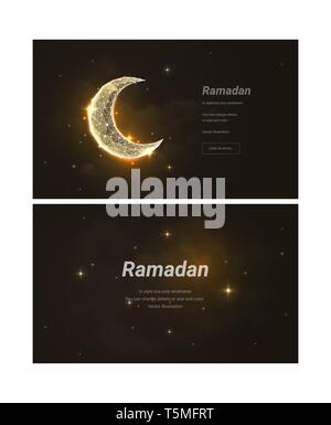 Crescent oder Mond. Abstrakte Abbildung auf dunklem Hintergrund isoliert. Low Poly Drahtmodell mesh. Partikel, die in einer geometrischen Figur verbunden Stock Vektor