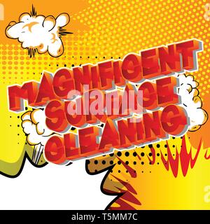Herrliche Flächenreinigung - Vektor illustrierte Comic Stil Phrase auf abstrakten Hintergrund. Stock Vektor
