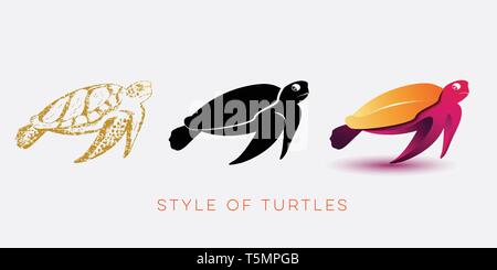 Turtle Grafik Design in drei Stil vector Template Stock Vektor