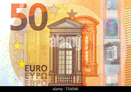 50 euro Bank Note Nahaufnahme Detail, europäischen Währung Stockfoto