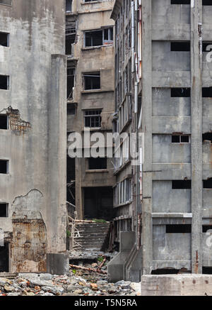 Die verlassene Insel Hashima, vor der Küste von Nagasaki, Japan. Berühmt in kyfall IST der James Bond Film'. Stockfoto