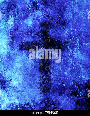 Einfache Kreuz Symbol, Bleistiftzeichnung auf abstrakten Hintergrund. Stockfoto