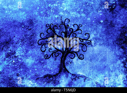 Baum des Lebens Symbol auf strukturierten Hintergrund, yggdrasil. Stockfoto