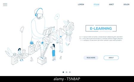 E-Learning - Konzept design Stil isometrische Web Banner Stock Vektor