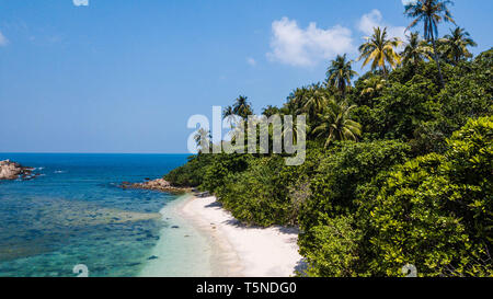 Tropischen Strand im Sommer verlassen. Tropische Sand Insel in Malaysia mit Palmen und kristallklares Wasser Stockfoto