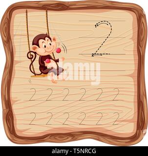 Nummer zwei tracing Arbeitsblätter Abbildung Stock Vektor