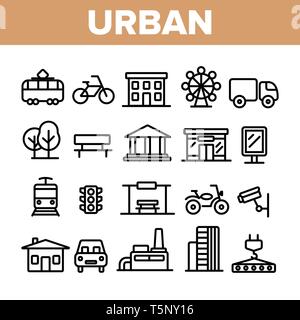 Urban, City Life dünne Linie Symbole gesetzt Stock Vektor