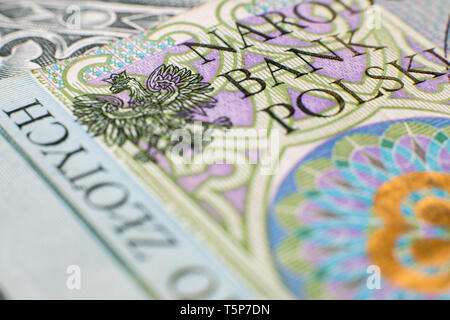 Polnischer Zloty (PLN) Banknoten - Closeup auf 100 PLN Banknote. Makroaufnahme Stockfoto