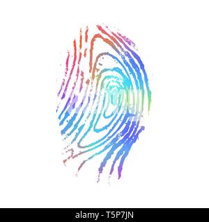 Detaillierte Fingerabdruck in die holographische Farben isoliert auf weißem Stock Vektor