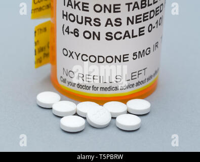 Oxycodone Verordnungpillen Opioide keine Nachfüllpackungen Stockfoto