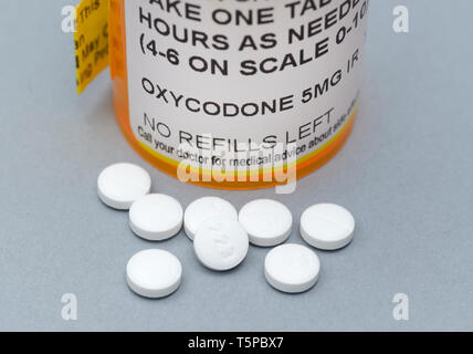 Oxycodone Verordnungpillen Opioide keine Nachfüllpackungen Stockfoto