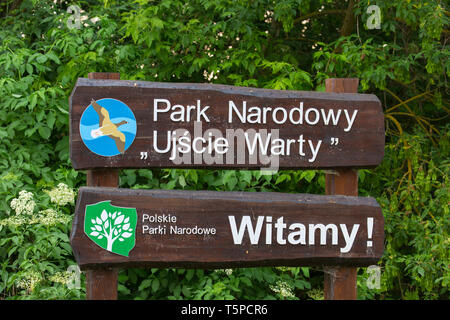 Zeichen der Ujście Warty Nationalpark/Warthe River-Mouth Nationalpark, Woiwodschaft Lebus, Polen Stockfoto