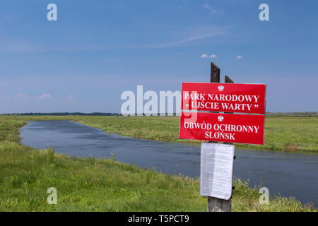 Zeichen der Ujście Warty Nationalpark/Warthe River-Mouth Nationalpark, Woiwodschaft Lebus, Polen Stockfoto
